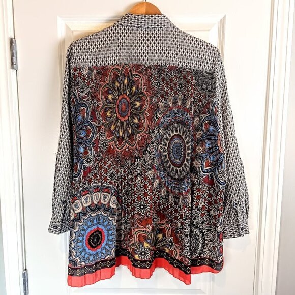 John Mark Black White Check Ribbed Back Boho Tunic Top - Picture 2 of 7